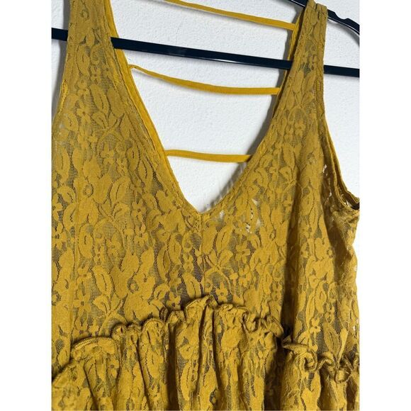 H.I.P. Y2K Vintage Camisole Top Mustard Yellow Dark Lace Boho Fairy Grunge Sz M - Picture 2 of 8